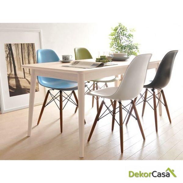 Conjunto mesa madera haya united 4 sillas eames colores