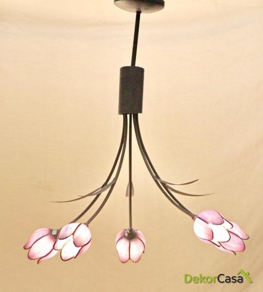 Lámpara de techo colgante Tiffany 5 tulipas púrpuras