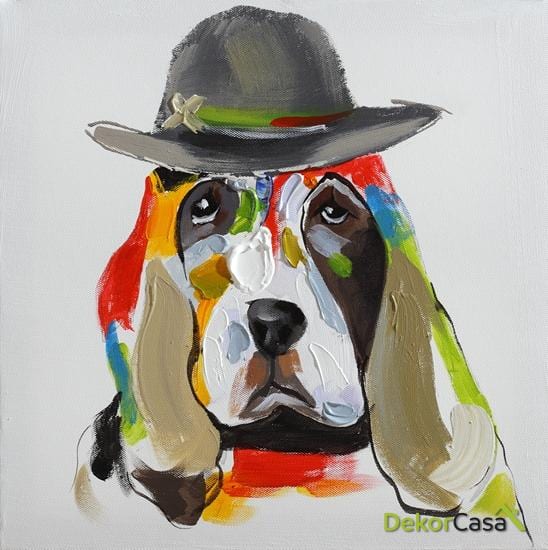 Lienzo Perro en Pintura con Sombrero