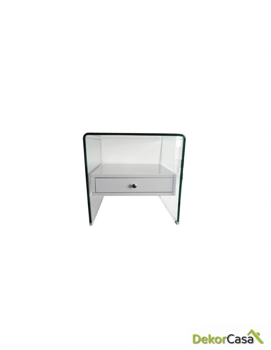 Mesa cristal curvado cajón blanco 50x45 cms