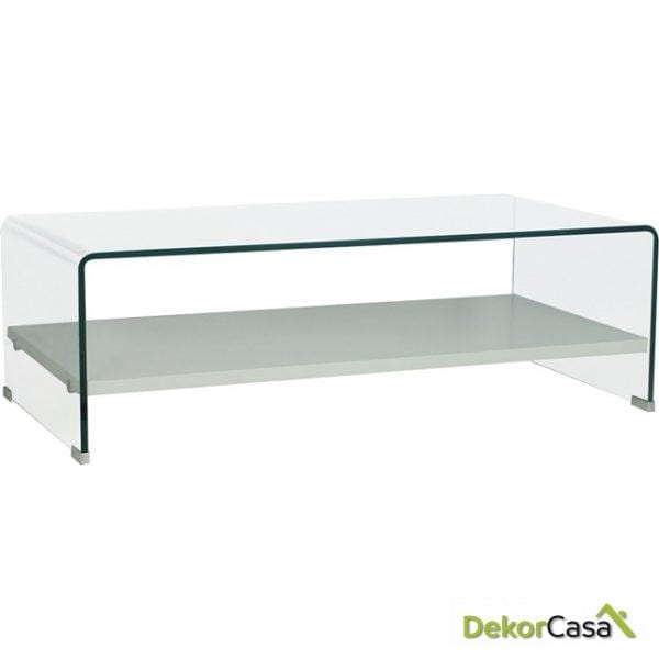 mesa cristal curvado lacado blanco