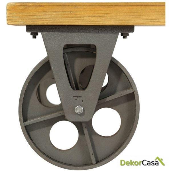 mesa centro con ruedas natural madera 150 x 70 x 36 cm detalle