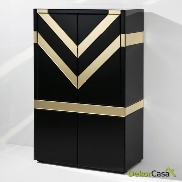 Mueble Bar Cristal Negro/Espejo Dorado 88x45x140 cm