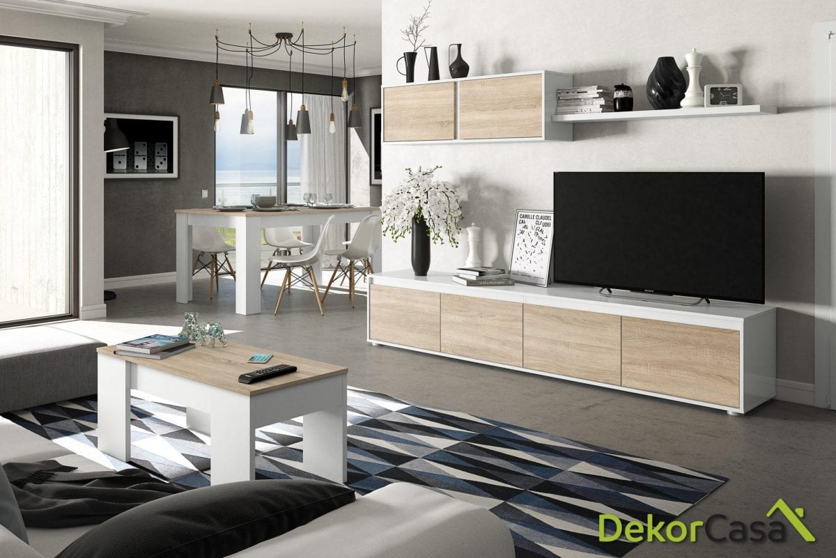 Mueble TV Cube de diseño moderno en acabado blanco o roble artisan