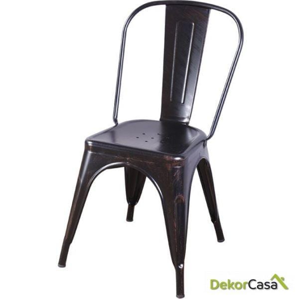 SILLA METÁLICA VOLT  NEGRO ORO ENVEJECIDO