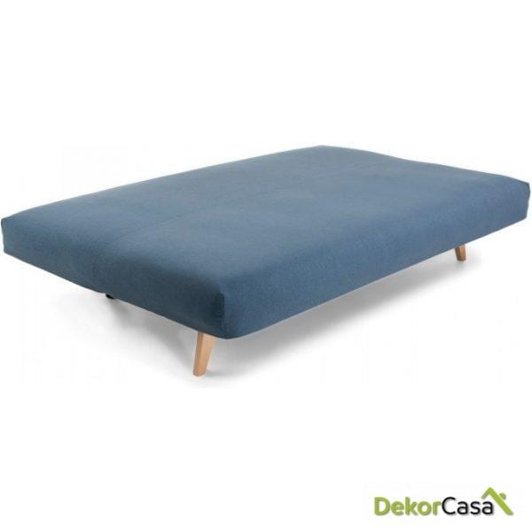 Sofá cama pie madera tela azul 195 CM