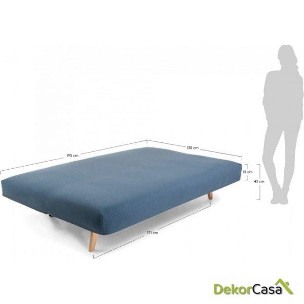 Sofá cama pie madera tela azul 195 CM