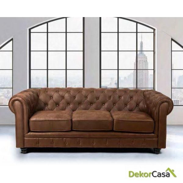 Sofa chester  marrón simil piel