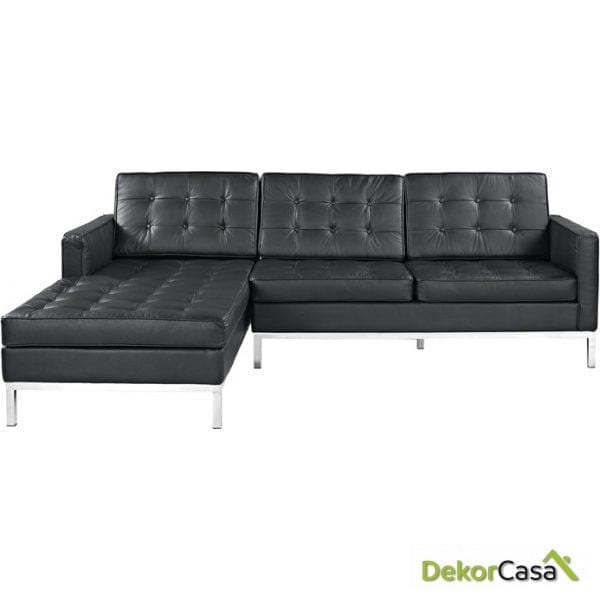 Sofa diseño con cheslong floren simipiel negra