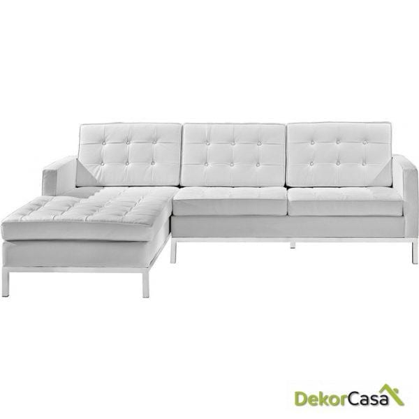 Sofa moderno con cheslong floren simipiel blanco