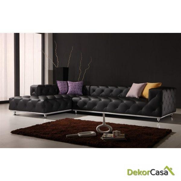 Sofa y cheslong tapizado negro
