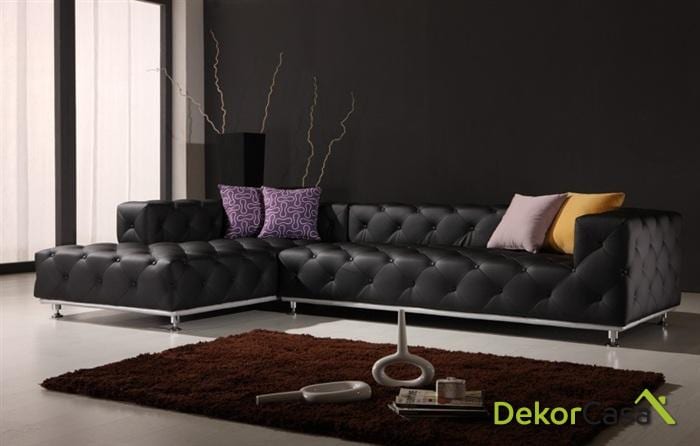 Sofa y Cheslong Tapizado Negro
