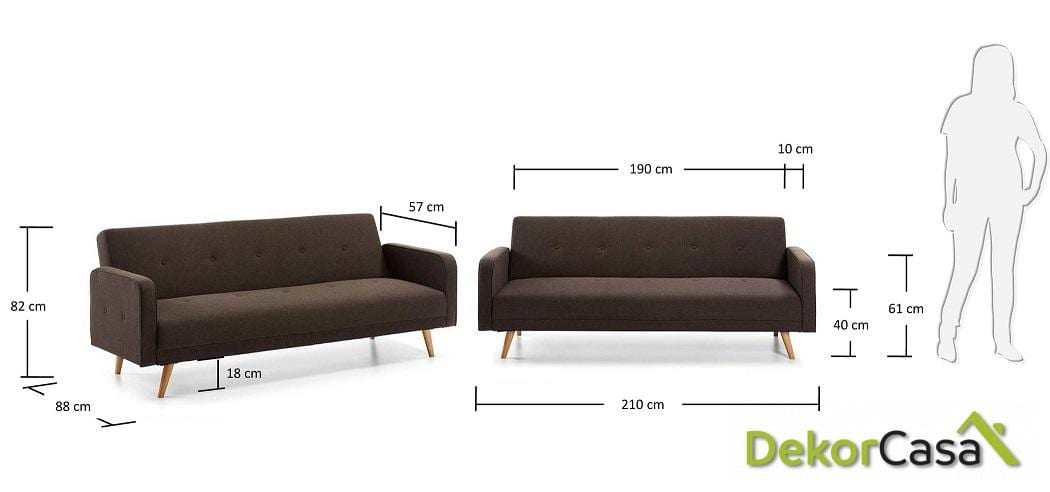 sofa cama roger 210 cm tejido marron oscuro dimensiones