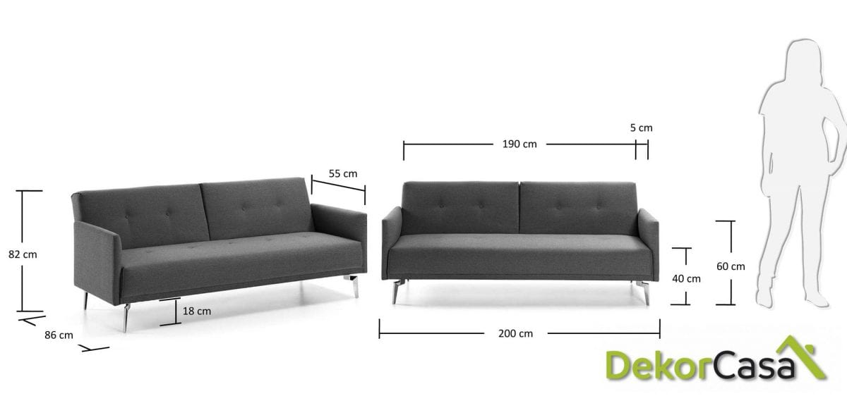 sofa cama rolf 200 cm tejido gris claro dimensiones