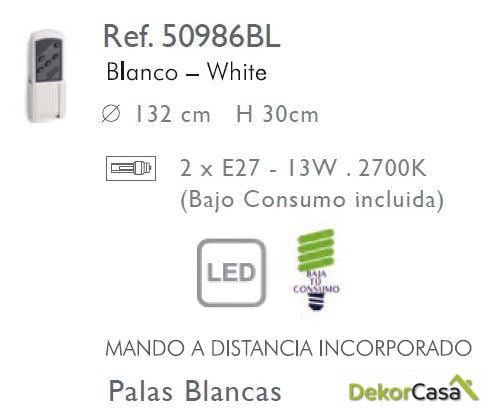 VENTILADOR TECHO CON LUZ BLANCO + MANDO  50986BL