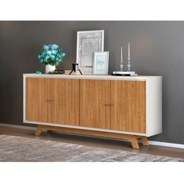 Buffet brest 4 puertas madera roble y blanco roto 180 cms