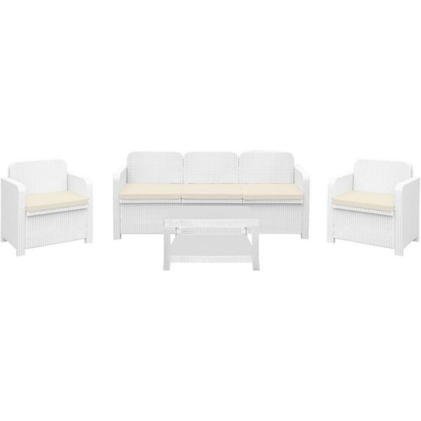 Conjunto brasil 2 sillones sofa mesa poli ratan blanco cojines