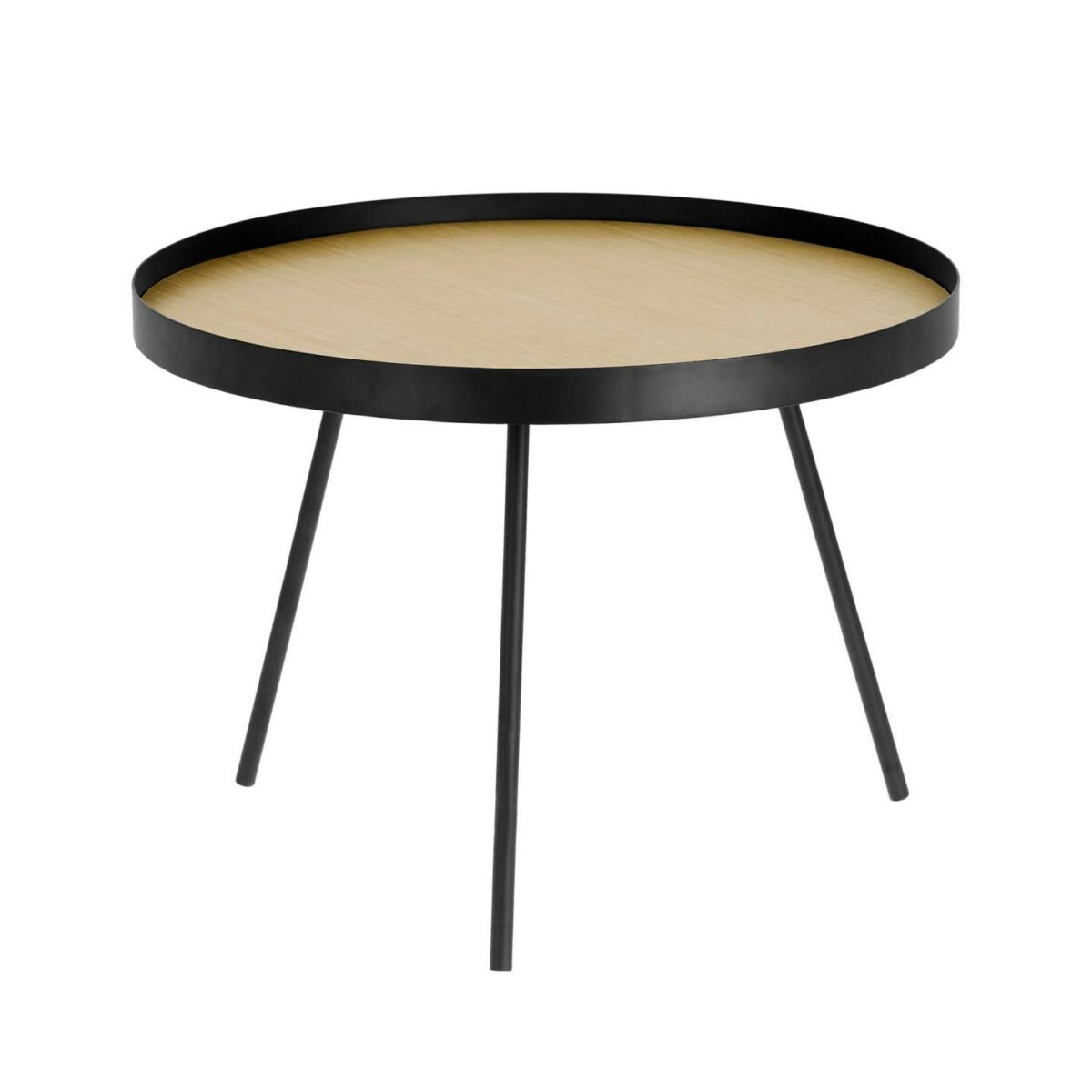 Mesa auxiliar Nenet MDF efecto roble y estructura de acero acabado negro Ø 60 cm