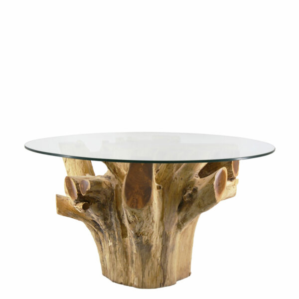 Mesa Centro Raíz Teka Blanqueada Con Cristal