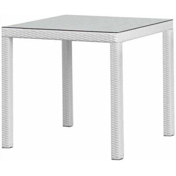 mesa costa aluminio ratan blanco beige 80x80 cms