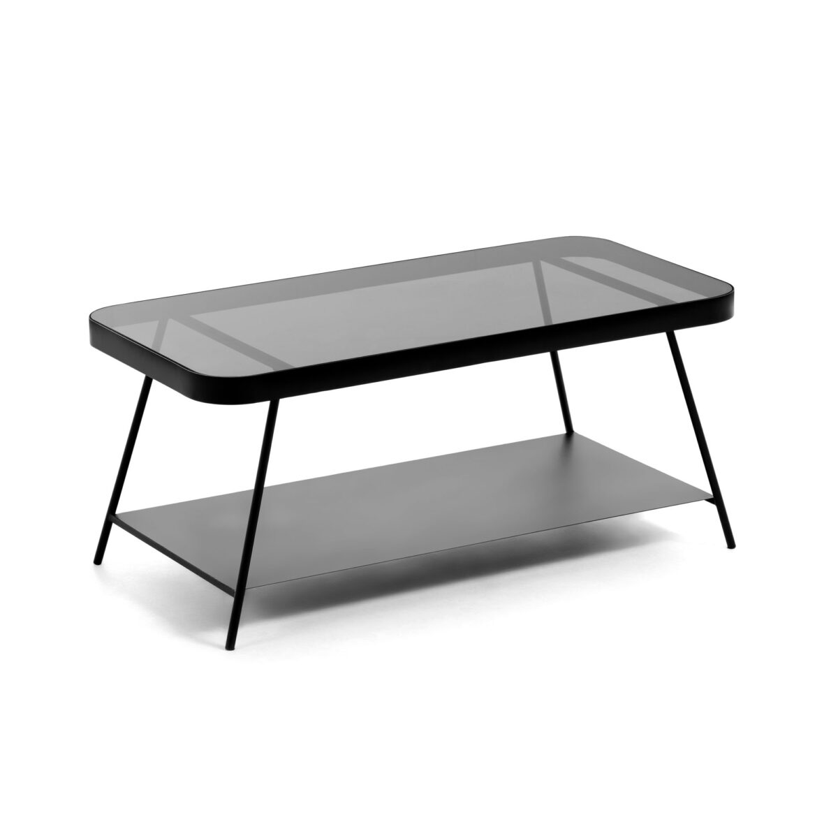 Mesa de centro Duilia cristal gris ahumado y estructura de acero acabado negro 90 x 45 cm