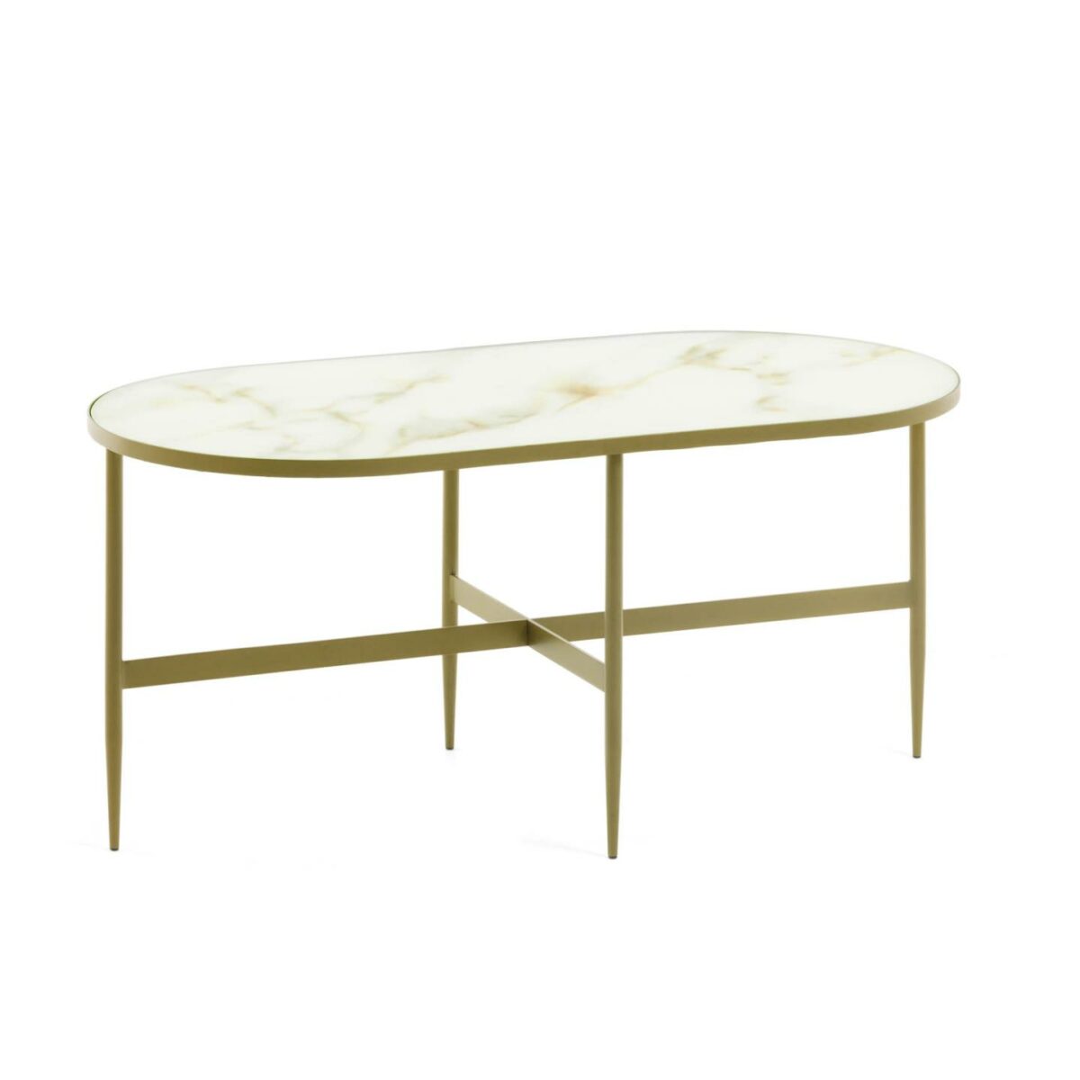 Mesa de centro Elisenda cristal blanco y estructura de acero acabado dorado 100 x 50 cm