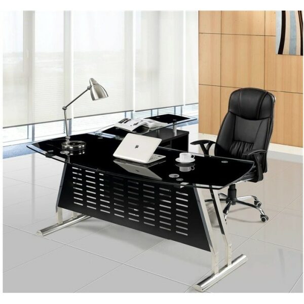 mesa de oficina evian oval mueble a derecha cristal 160x80 cms