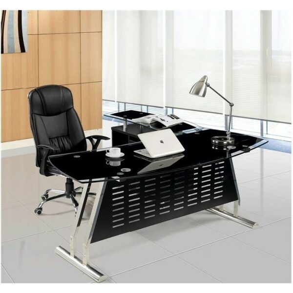 mesa de oficina evian oval mueble a izquierda cristal 180x85 cms