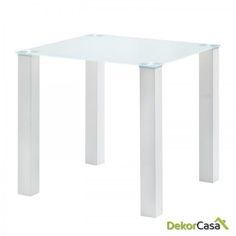 mesa fabiola lacada blanca cristal 80 x 80 cms