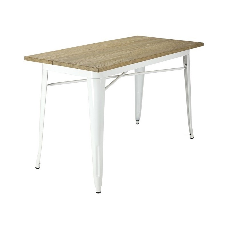 mesa tol acero blanca madera 120x80 cms