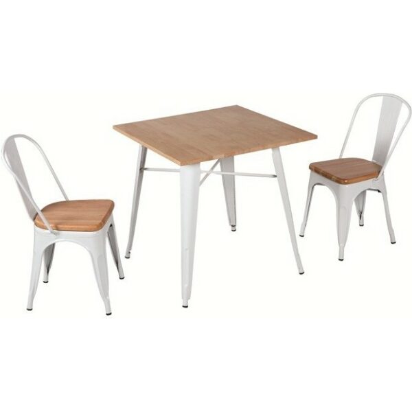 mesa tol acero blanca madera 80x80 cms
