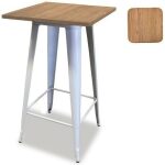 mesa tol alta acero madera blanca 60x60 cms