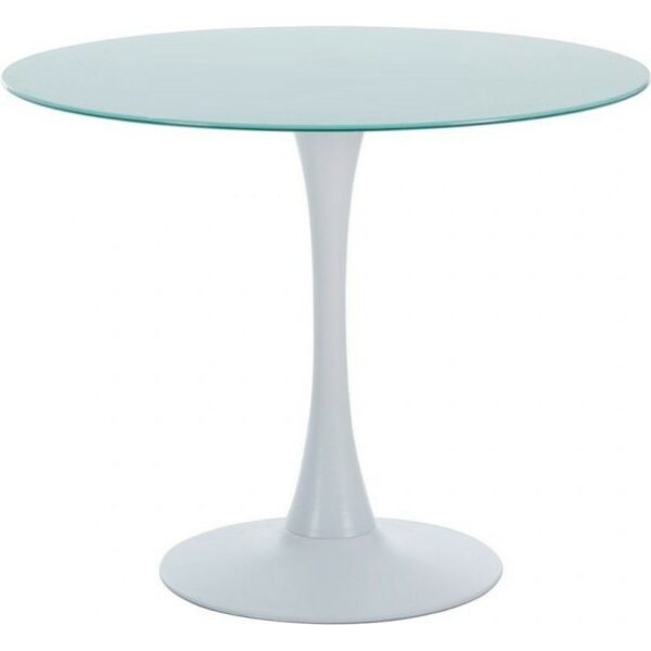 mesa tul metal tapa de cristal blanco 90 cms de diametro