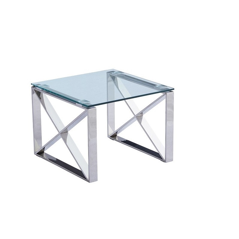 mesa venus baja acero inoxidable cristal 55x55 cms