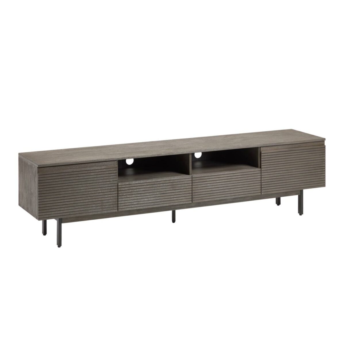 Mueble de TV Indiann de madera maciza de acacia y acero acabado negro 210 x 45 cm