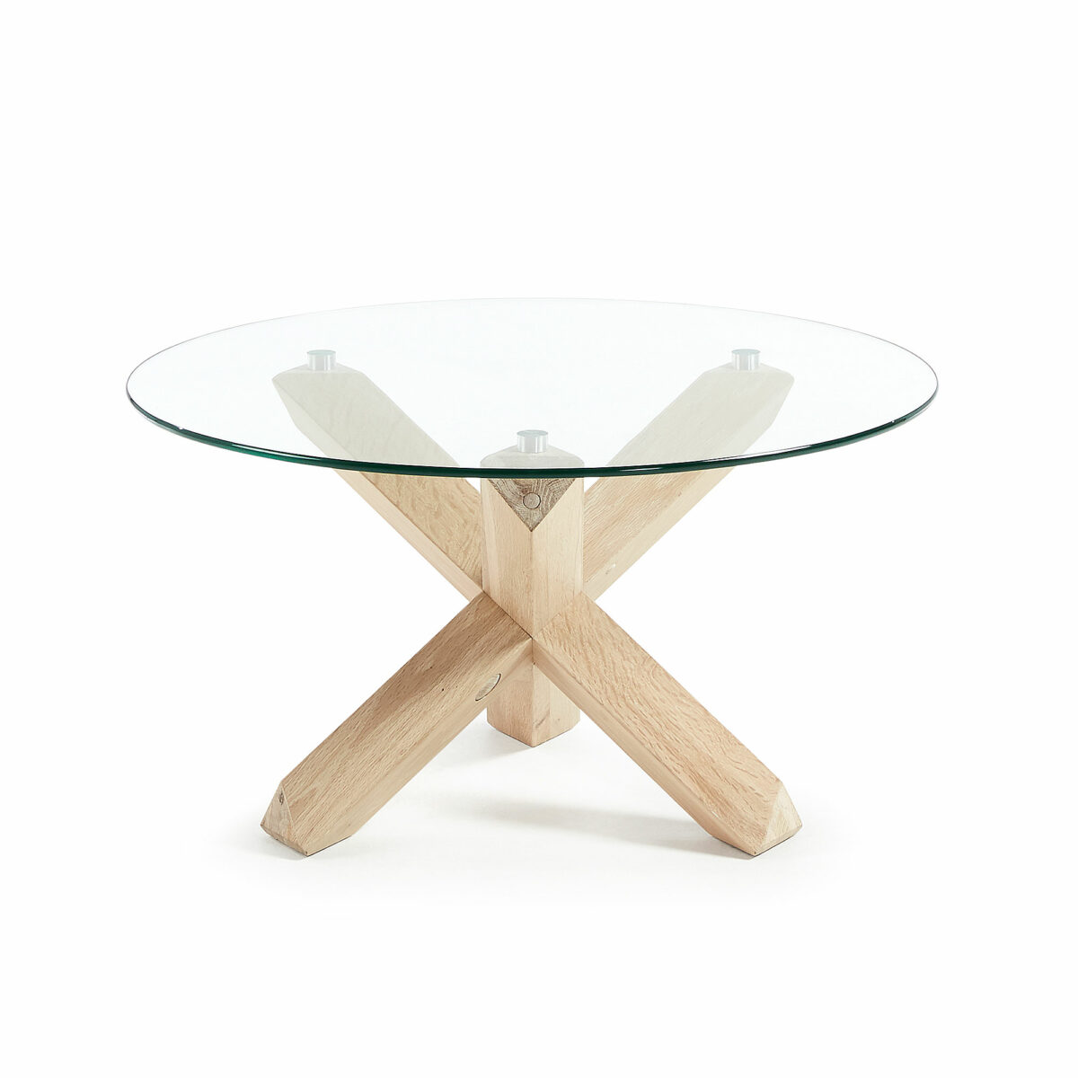 NORI Mesa de centro Ø 65 cm cristal patas madera maciza de r