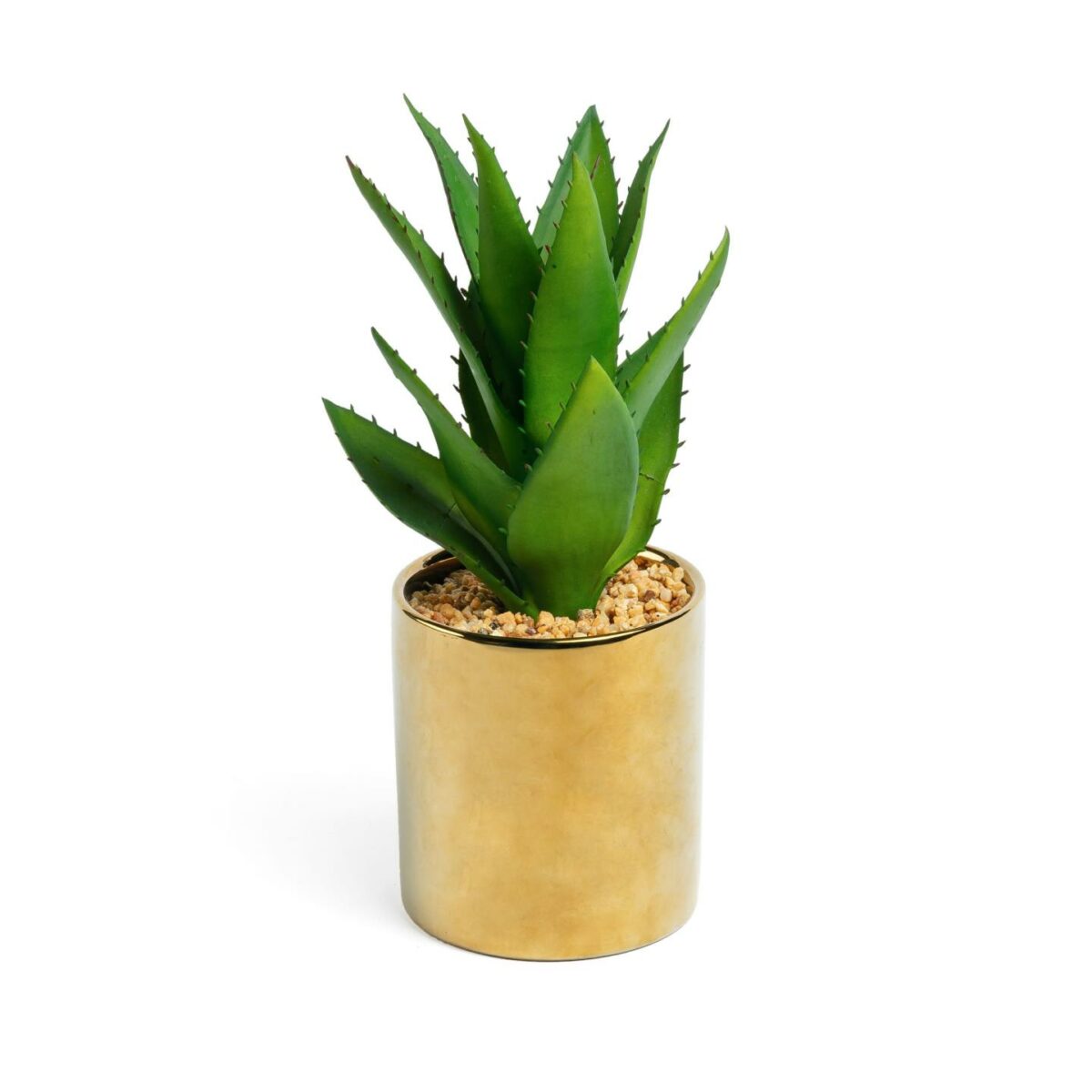 Planta artificial Agave con maceta de cerámica dorado 11 cm