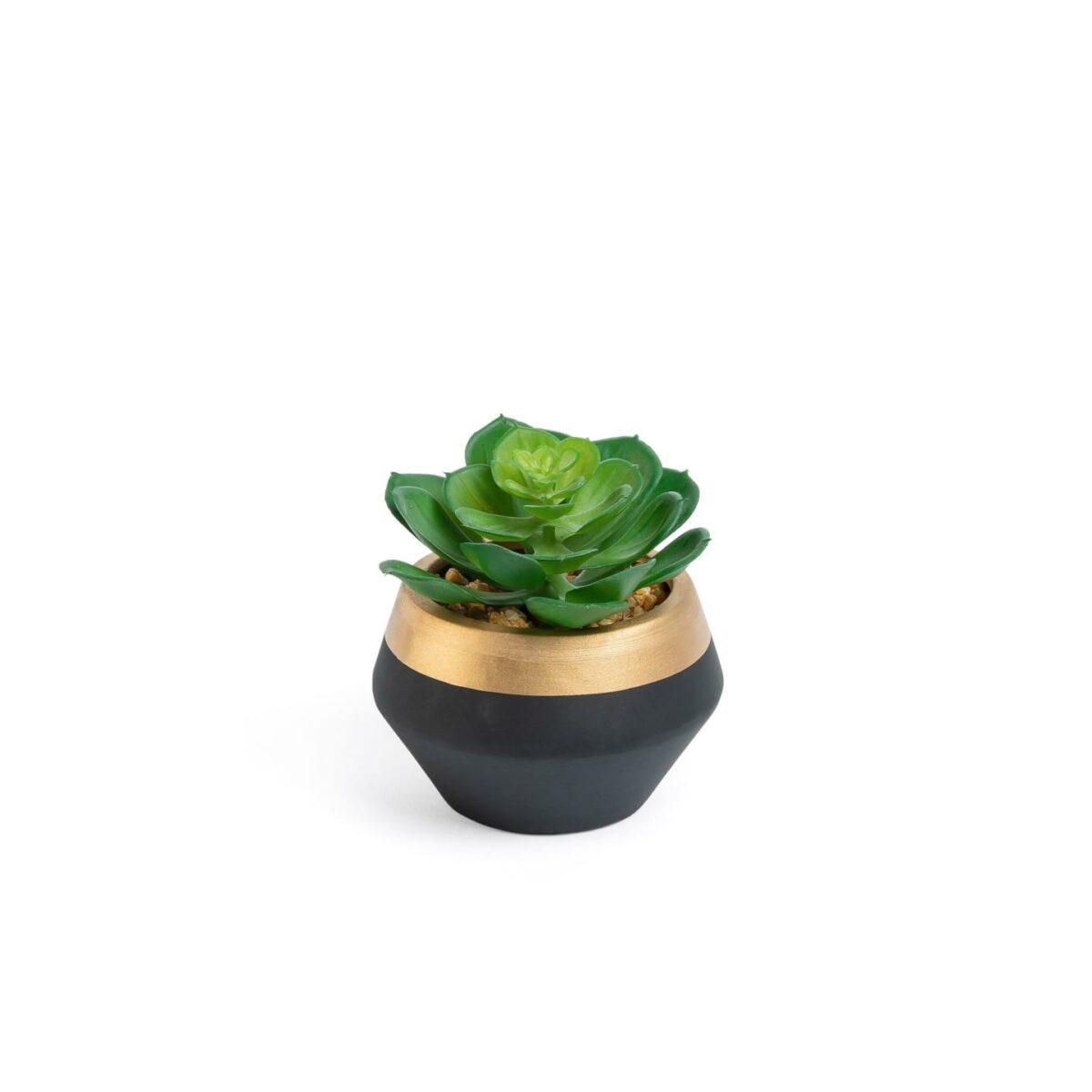 Planta artificial Consolva con maceta de cerámica negro y dorado 10 cm