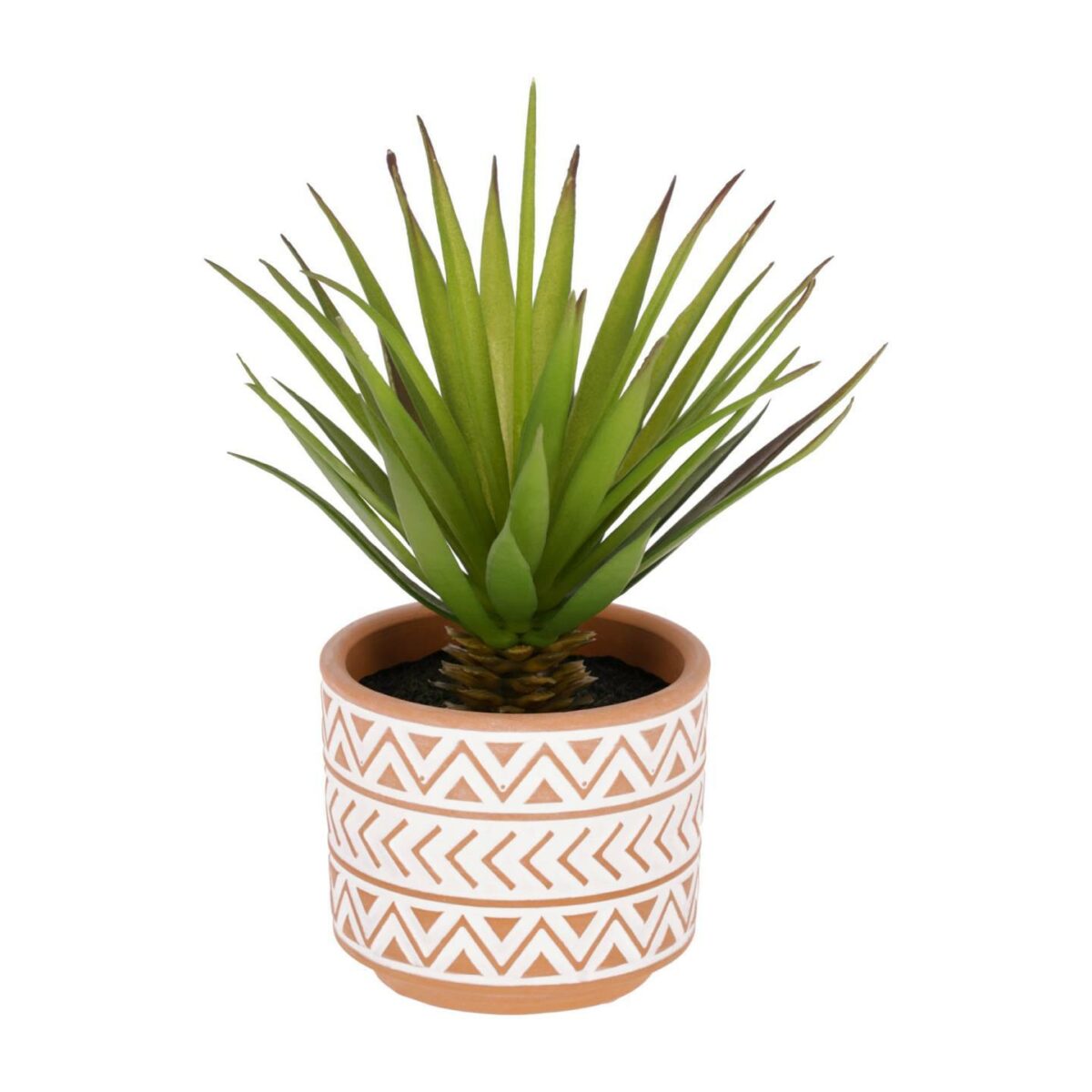 Planta artificial Palmera pequeña con maceta de cerámica marrón y blanco 13 cm