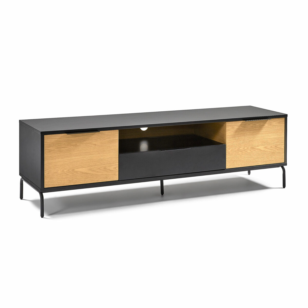 SAVOI Mueble Tv 170x50 dm negro mate, chapa roble