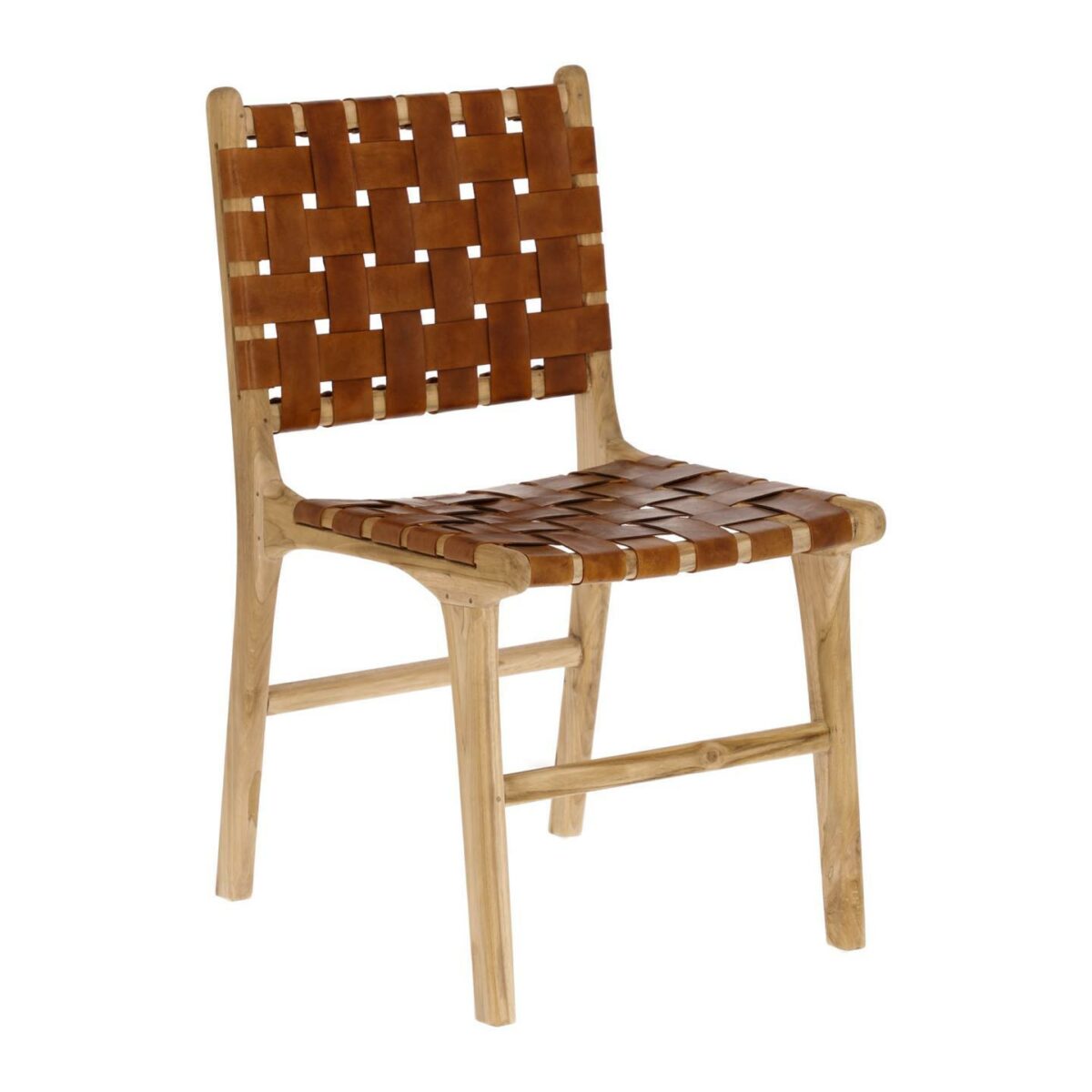 Silla Calixta de piel y madera maciza de teca