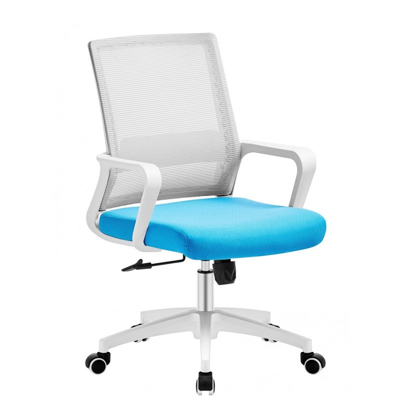 sillon de oficina clifford blanco malla gris tejido azul claro