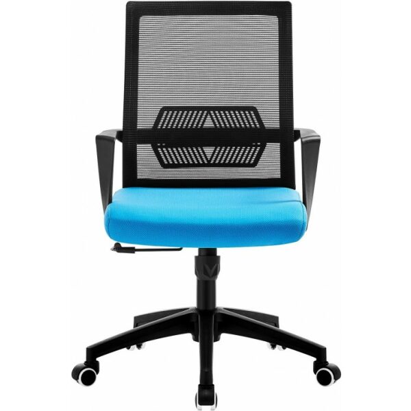 Sillon de oficina risley negro malla negra tejido azul claro 1