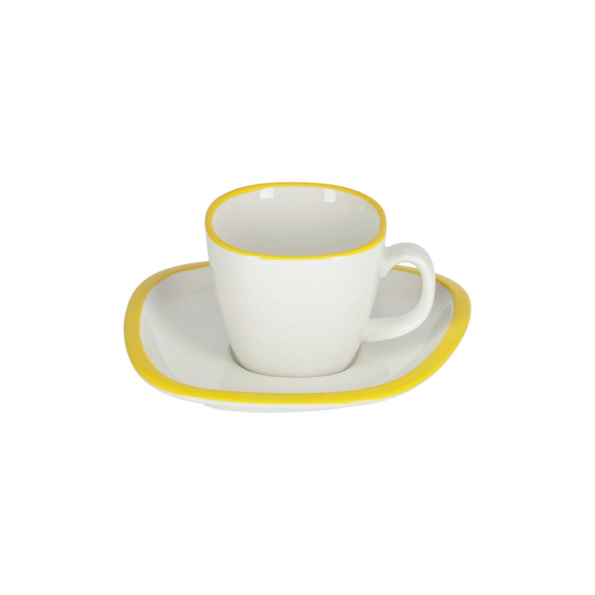 Taza de café con plato Odalin porcelana blanco y amarillo