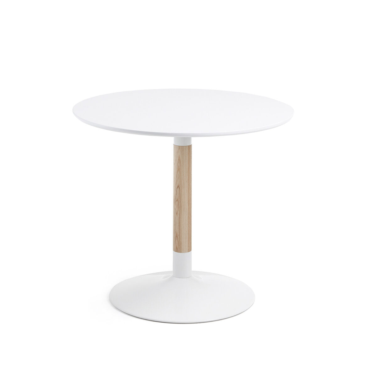 TIC Mesa redonda Ø90cm lacado blanco pie de madera maciza de