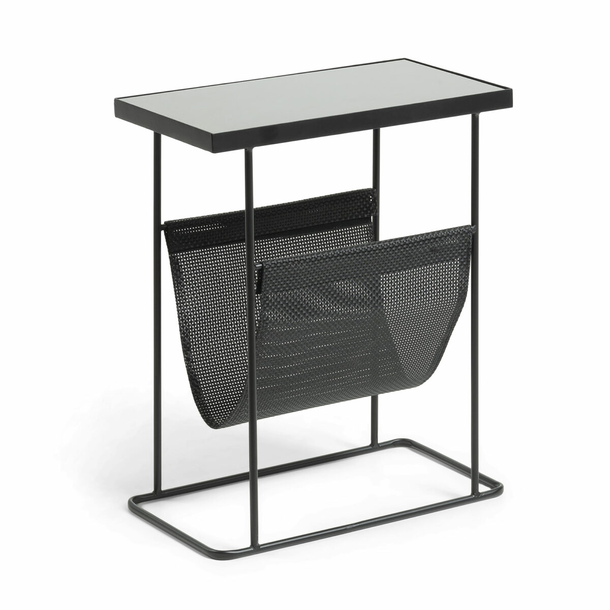 VOGUE Mesa auxiliar metal negro cristal negro