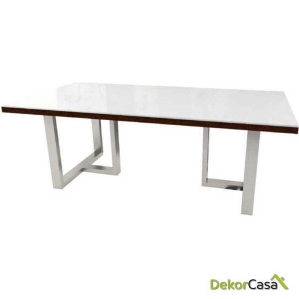 mesa rectangular serie volga con cristal blanco puro y estructura metalica