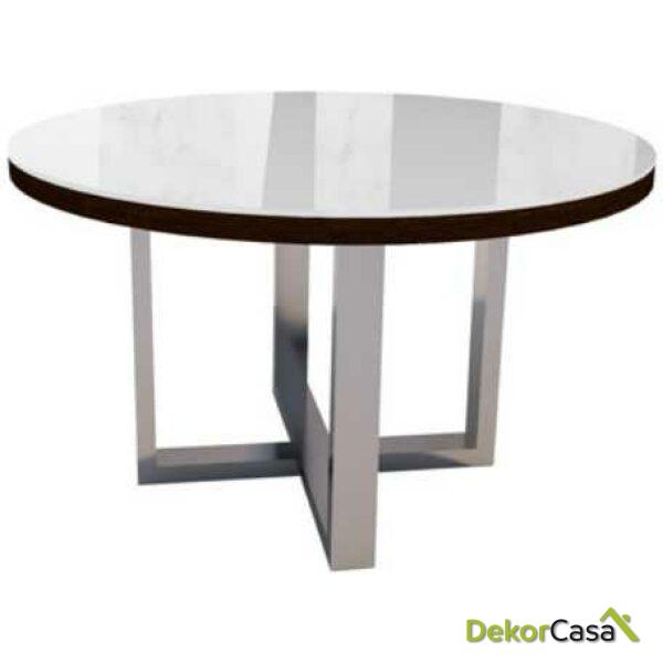 mesa redonda serie volga con cristal blanco puro y estructura metalica