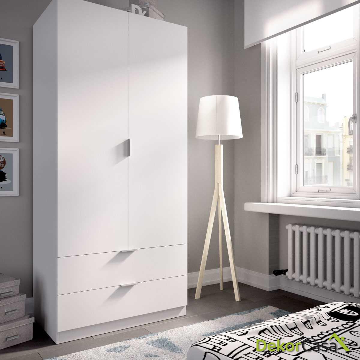 armario dormitorio blanco 2 puertas con 2 cajones de 80 cm 1