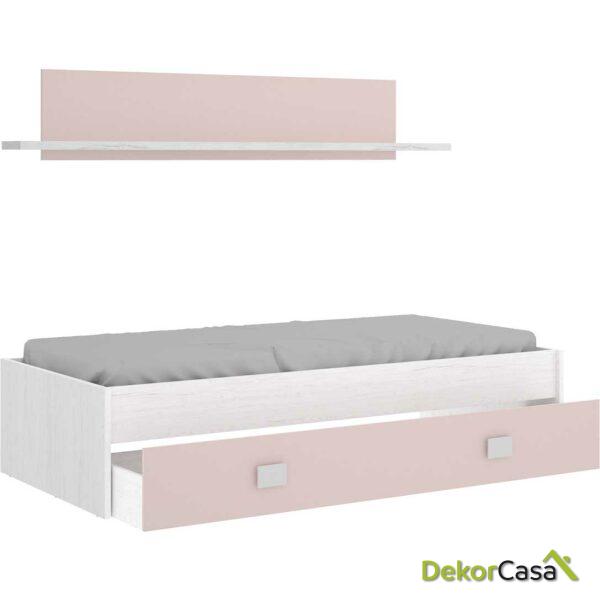 cama nido rosa con cajon y estante 2